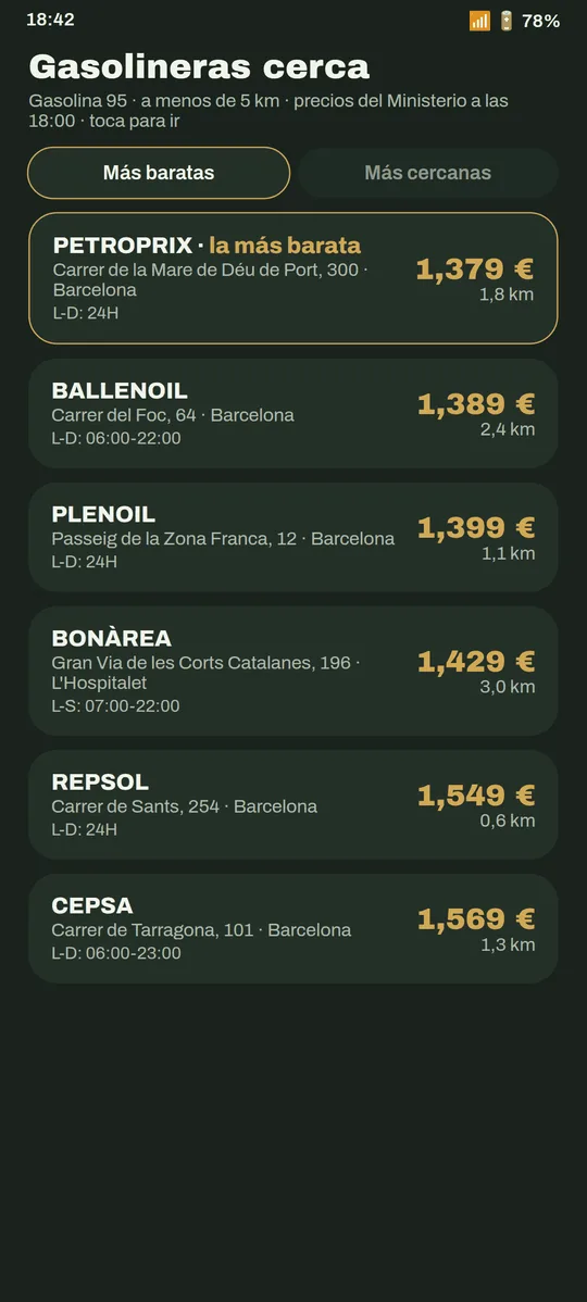 Gasolineras cercanas